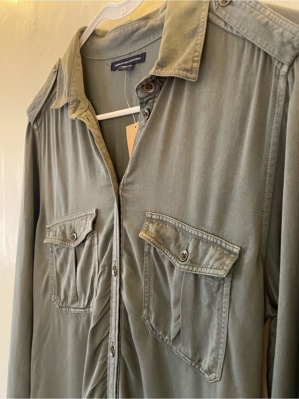 American Eagle Outfitters Olive Army Green Button Up Shirt Dress Tie Waist NWT - Picture 10 of 16